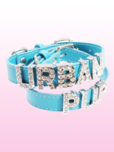 Blue Leather Personalised Dog Collar (Diamante Letters) - Blue Leather Personalised Dog Collar (Diamante Letters)
