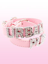 Pink Leather Personalised Dog Collar (Diamante Letters) - Pink Leather Personalised Dog Collar (Diamante Letters)