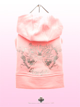 Pink / Silver Crest Hoodie - This soft cotton hoodie in baby pink features a trendy silver printed skull crest. It is finished with a Lead hole that allows easy access to your dog's favourite collar without compromising the fit of the garment. Three quality poppers along the underside keep it fitting snugly. Celebrate this funk...
