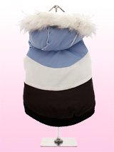 Blue & White Luxury Parka - This multi-colour ski parka gives the ultimate feeling of luxury with its faux fur hood. The elasticised arms and hem give the Ski Parka a neat fit that will keep the cold and wind at bay. The buttons on the underside make it easy to take on and off your pup, while the soft fleece lining will keep y...