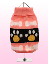 Pink Paws Sweater - This fun pink turtle neck knitted sweater will brighten up your dogs wardrobe. Featuring a turtle neck finish and cute dog paw pattern this is a sweater that looks good, wears good and is one outfit that will raise many a smile.