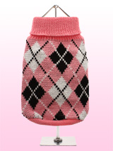 Pink & Black Argyle Knitted Sweater - This knitted pink sweater with a black and white diamond pattern is made from a high quality natural wool. The Argyle pattern has seen a resurgence in popularity in the last few years due to its adoption by Stuart Stockdale in collections produced by luxury clothing manufacturer, Pringle of Scotland...